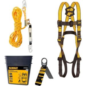 imageDEWALT Fall Protection KitD1000 Harness With Passthru Chest and Leg Buckles  50 Vertical Lifeline WRope Adjustor and Reusable Rooftop Anchor