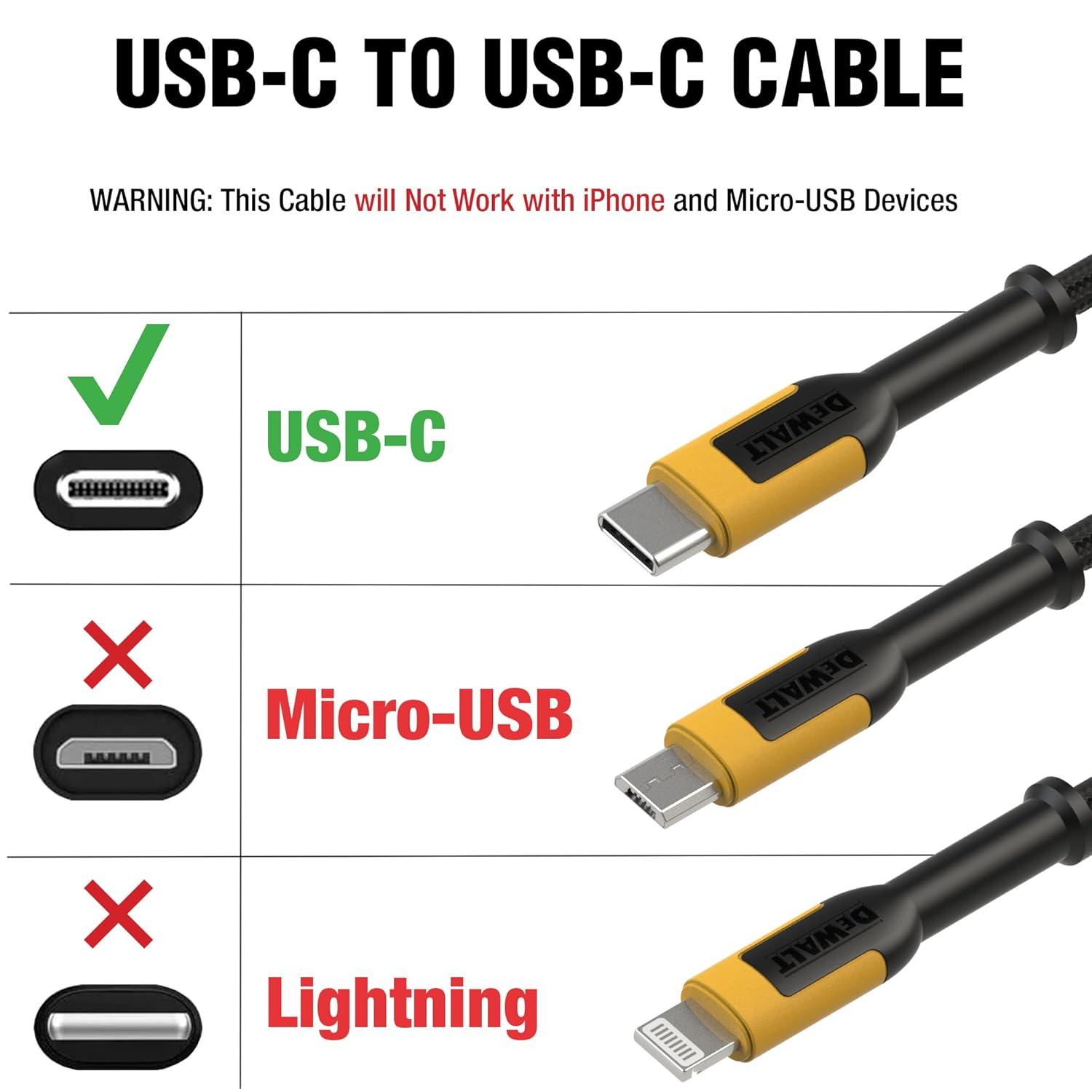 imageDEWALT Heavy Duty USB C Cable Jobsite 60 Watt USB C Cable High Speed TypeC to TypeC Fast Charge PD USBC Fast Charging Cord for iPhone 1615 Plus Pro Max MacBook iPad Samsung Galaxy 4 ftyellowblack