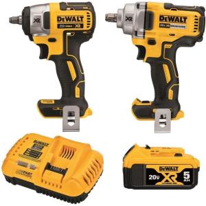 imageDEWALT 20V MAX Impact Wrench Cordless 2Tool Combo Kit 12Inch MidRange and 38inch Compact with 5ah Battery and Charger DCK205P1