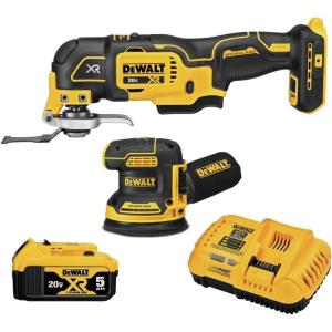 imageDEWALT 20V MAX Orbital Sander and Oscillating Tool Cordless Woodworking 2Tool Set with 5ah Battery and Charger DCK202P1
