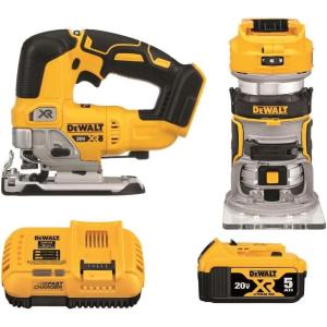 imageDEWALT 20V MAX Router Tool and Jig Saw Cordless Woodworking 2Tool Set with Battery and Charger DCK201P1