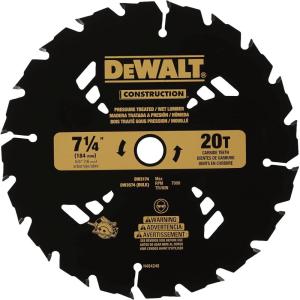 imageDEWALT 714quot Circular Saw Blade for Pressure Treated and Wet Lumber ATB Thin Kerf 58quot and Arbor 20Tooth DW3174  Black
