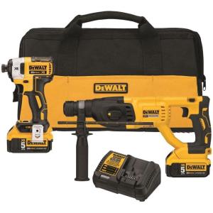 imageDEWALT DCK233P2 20V MAX XR Brushless 1 SDS PLUS Rotary Hammer and Impact Driver Kit