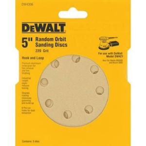imageDEWALT DW4306 5Inch 8 Hole 220 Grit Hook and Loop Random Orbit Sandpaper 5Pack5Inch Pack of 5
