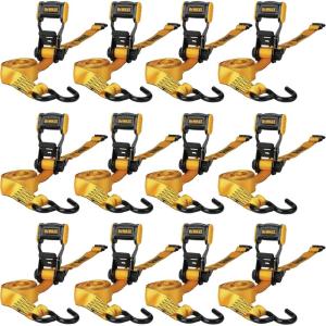 imageDEWALT DXBC18004 BlackYellow 125quot x 12 Ratchet Tie Down Straps  LightWeight Cargo Hauling 1800 lb Break Strength 4 Pack12 Pack