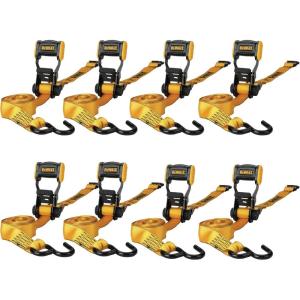 imageDEWALT DXBC18004 BlackYellow 125quot x 12 Ratchet Tie Down Straps  LightWeight Cargo Hauling 1800 lb Break Strength 4 Pack8 Pack