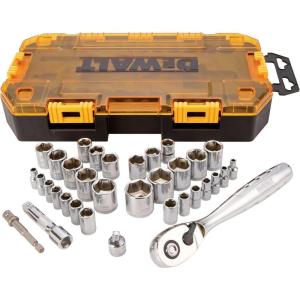 imageDEWALT Impact Socket Set with Ratchet MetricSAE 12quot Drive 23Piece Set with Case DWMT74739 Socket set  34pc