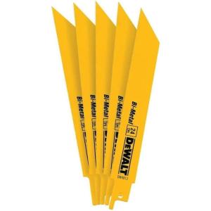imageDEWALT Reciprocating Saw Blades Straight Back BiMetal 6Inch 24 TPI 5Pack DW4813