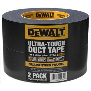 imageDEWALT Ultra Tough Duct Tape 188 in x 30 yd Heavy Duty Ultra Strong Aggressive Adhesive AllWeather 12 Rolls Black30Yard Roll