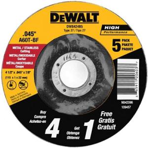 imageDeWalt Accessories DW8424B5 5PK 45quot MTL Cut WheelOne Size