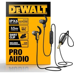 imageDEWALT Heavy Duty Wired Earphones with Microphone Jobsite Earbuds Wired 35mm WaterResistant 35mm Earbuds with Mic Connected Headphones for Outdoor Work355mm Headphones
