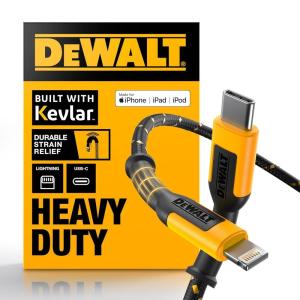 imageDEWALT Lightning to USB C Cable  Reinforced Braided Cable for Lightning  Charger Cord Compatible with iPhone  Apple Compatible Charging Cable USB C to Lightning 4 FT6ft  1pack