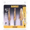 imageDEWALT Step Drill Bit Set3 Piece Titanium Nitride Coated 31 Hole Sizes 18 in to 78 in 14 in Shank Hex Size DWA1790IR