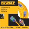 imageDEWALT 50 Foot 123 SJTW Lighted Extension Cord  Heavy Duty Outdoor Waterproof Weatherproof Heat ampamp Corrosion Resistant Industrial Strength Light Up Prong Outlet Plug Power CordGreen Yellow