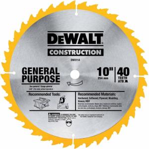 imageDEWALT 10Inch Miter  Table Saw Blade ATB Thin Kerf 58Inch Arbor 40Tooth DW311440Tooth