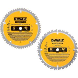 imageDEWALT 10Inch Miter Saw BladesTable Saw Blades 2Blade Combo 60Tooth ampamp 32Tooth Pack DW3106P5