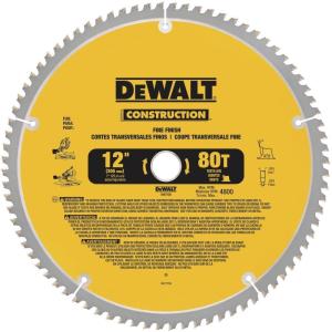 imageDEWALT 12Inch Miter Saw Blade ATB Thin Kerf Crosscutting 1Inch Arbor 80Tooth DW3128  Yellow12 in
