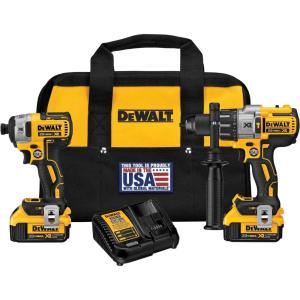 imageDEWALT 20V MAX Hammer Drill and Impact Driver Cordless Power Tool Combo Kit with 2 Batteries and Charger DCK299M220V XR Brushless Combo w40Ah Battery