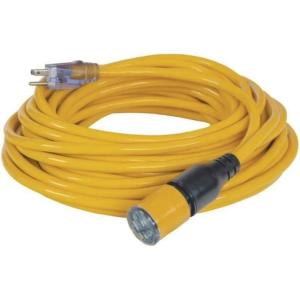imageDEWALT 50 Foot 123 SJTW ClicktoLock Lighted Extension Cord  Heavy Duty Outdoor Waterproof Weatherproof Heat ampamp Corrosion Resistant Industrial Strength Light Up Prong Outlet Plug Power Cord50 ft