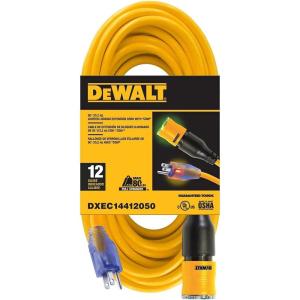 imageDEWALT 50 Foot 123 SJTW ClicktoLock Lighted Extension Cord  Heavy Duty Outdoor Waterproof Weatherproof Heat ampamp Corrosion Resistant Industrial Strength Light Up Prong Outlet Plug Power Cord50