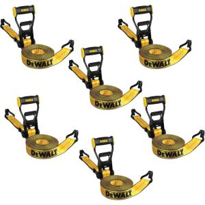 imageDEWALT DXBC10000J6PK BlackYellow 2quot x 27 Ratchet Tie Down Straps with Double JHooks  HeavyDuty Cargo Hauling 10000 lb Break Strength 6 Pack2 x 27
