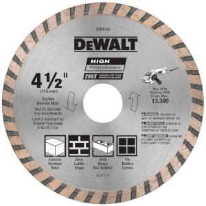 imageDEWALT Diamond Blade for Masonry Dry Cutting Continuous Rim 78Inch Arbor 412Inch DW47251 Count Pack of 1