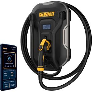 imageDEWALT Electric Vehicle Level 2 EV Charger up to 48 Amps 240V App Control Bluetooth ampamp WiFi CSA Certified IndoorOutdoor Hardwired Wall Mounted Charging Station with 25 ft CableHardwired Black