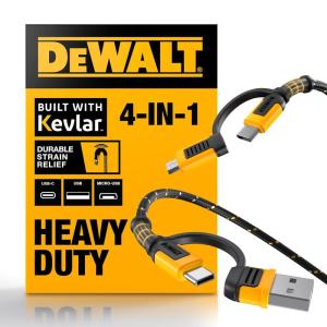 imageDEWALT Heavy Duty 3 in 1 Multi Charging Cord 6ft Fast Charger Cord Multi Charger Adapter with LightningType CMicro USB Port for iPhonesSamsung GalaxyPSTabletsMore6 ft4in1