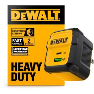 imageDEWALT Heavy Duty 30W PD USB Wall Charger Worksite USBC Chargers Type C Fast Charger Foldable Plug Compatible with iPhone 16 15 14 13 12 Pro Max iPad Pro2Port PD
