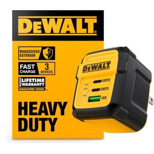 imageDEWALT Heavy Duty 30W PD USB Wall Charger Worksite USBC Chargers Type C Fast Charger Foldable Plug Compatible with iPhone 16 15 14 13 12 Pro Max iPad Pro3Port PD
