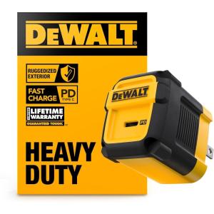 imageDEWALT Heavy Duty 30W PD USB Wall Charger Worksite USBC Chargers Type C Fast Charger Foldable Plug Compatible with iPhone 16 15 14 13 12 Pro Max iPad Pro1Port PD