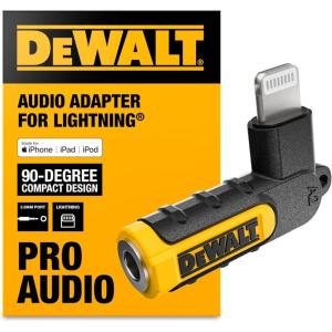 imageDEWALT Heavy Duty 35mm to Lightning Adapter 90Degree L Connector Female to 35mm Male Headphone Jack Adapter for iPhone Compatible Lightning to 35 mm Headphone Jack Adapters Adapts Legacy Devices