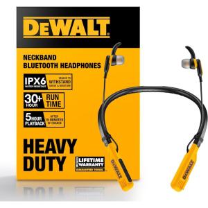 imageDEWALT Heavy Duty Bluetooth Neckband Headphones Wireless Around The Neck Earbuds w 30H Runtime  Noise Isolation Secure Magnetic Wireless Earbuds Jobsite Pro Builtin Mic Bluetooth HeadsetsYellow