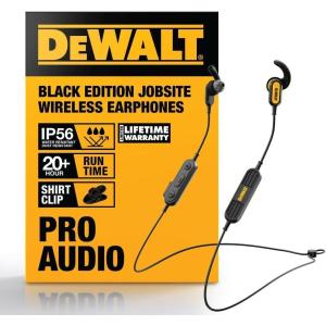 imageDEWALT Heavy Duty Neckband Bluetooth Earbuds Wireless Bluetooth 52 Headphones wMicrophone Lightweight Comfort IP56 Waterproof Deep Bass Strong Beat 20H Playtime Jobsite BehindNeck EarphonesBlack