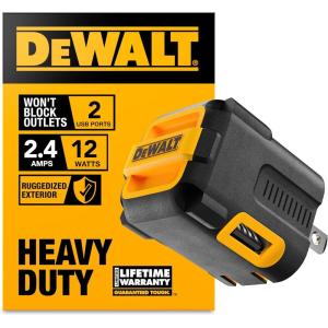 imageDEWALT Heavy Duty NeverBlock USB Charger Angled Dual Port 12W Wall Charger Adapter Foldable Plug Charging Box Brick Cube for iPhone 15 14 13 12 11 Pro Max Galaxy S22 S21 Note 20 HTC Moto LG