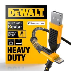 imageDEWALT Heavy Duty USB A to Lightning Cable Apple MFi Certified Durable iPhone Charger Lightning Cables Fast Charging iPhone Charger Cord Compatible wiPhones 14131211 Pro Max iPad AirPods 6FT6 Foot