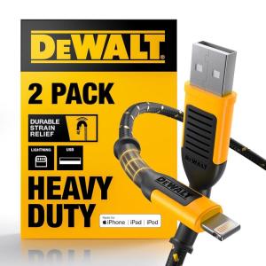 imageDEWALT Heavy Duty USB A to Lightning Cable Apple MFi Certified Durable iPhone Charger Lightning Cables Fast Charging iPhone Charger Cord Compatible wiPhones 14131211 Pro Max iPad AirPods 6FT4ft  2pack