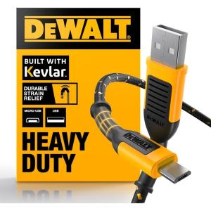 imageDEWALT Heavy Duty USB to MicroUSB Cable Jobsite Micro USB Connector Cable High Speed Charging Cord for Compatible Android Phones Cameras Legacy Devices 10 ft Black
