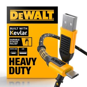 imageDEWALT Heavy Duty USB to MicroUSB Cable Jobsite Micro USB Connector Cable High Speed Charging Cord for Compatible Android Phones Cameras Legacy Devices 6 ft Black6 Foot