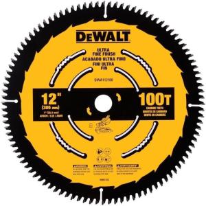 imageDEWALT Miter Saw Blade 12 inch 100 Tooth Fine Finish Ultra Sharp Carbide DWA112100