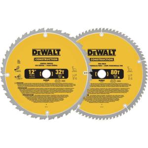 imageDEWALT Miter Saw Blade Combo Pack 12 Blades 40 Tooth ampamp 60 Tooth Fine Finish Ultra Sharp Carbide DWA112CMBSaw Blade 2 Pack  12 In  80T