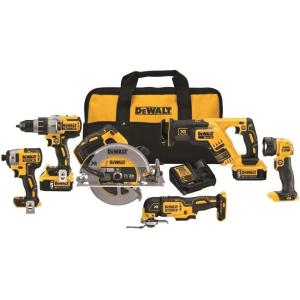 imageDEWALT Power Tools Set 20V MAX 6 Tools Cordless Power Tool Combo Kit  2 Batteries Charger Hammer Drill Driver Impact Driver Circular Saw Reciprocating Saw Oscillating MultiToolLED DCK694P2
