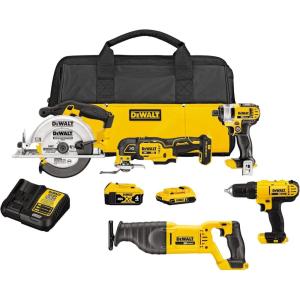 imageDEWALT Tools 5 Tool Power Tool Combo Kit Cordless Drill Impact Driver Saw Oscillating Multitool Set with 20V MAX Battery and Charger DCK551D1M15Tool Kit