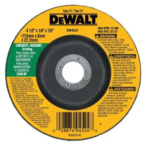 imageDeWalt DW4524 412quot x 14quot x 78quot ConcreteMasonry Grinding Wheel1 Count Pack of 1