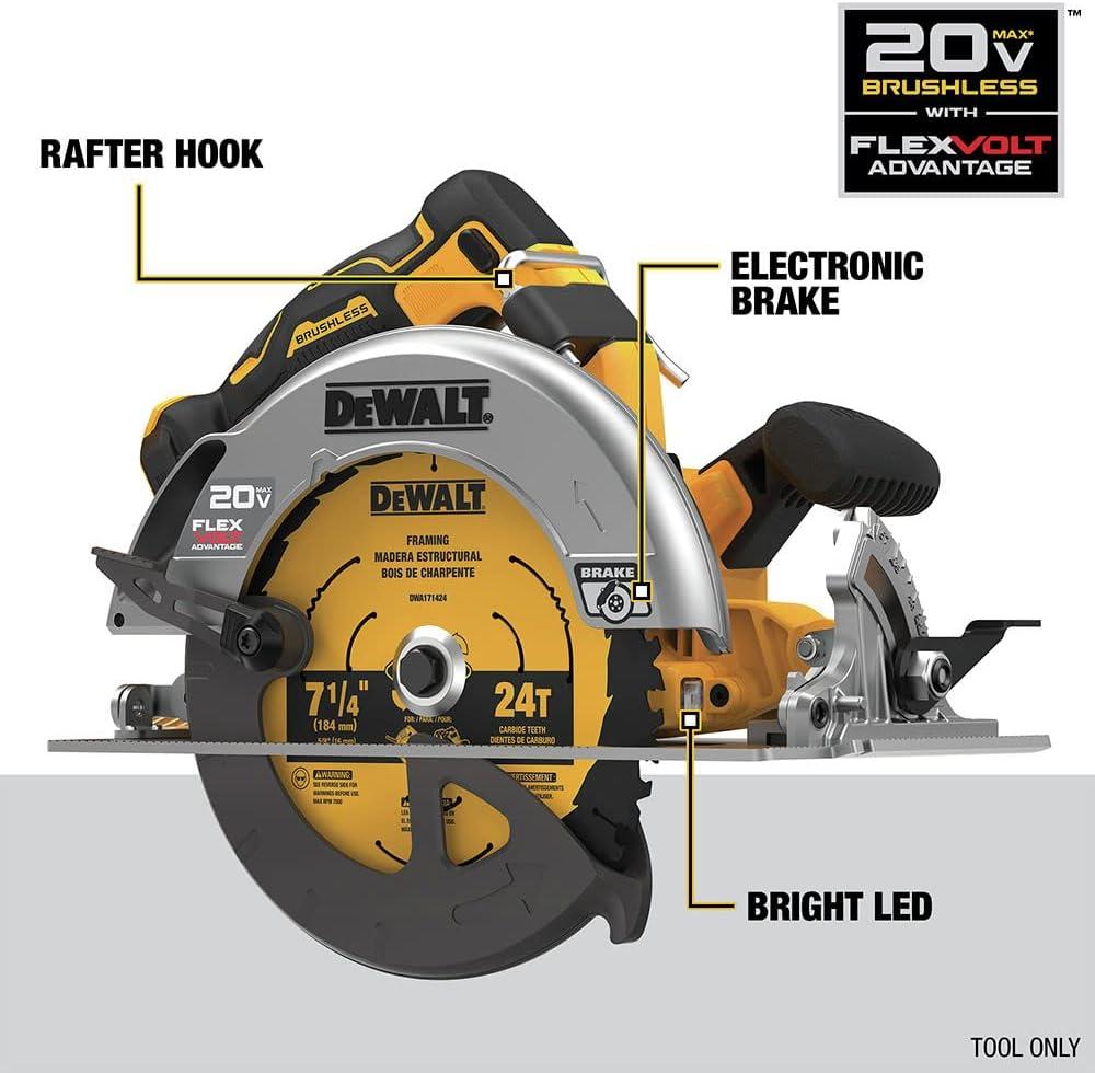 imageDEWALT DCS573B 20V MAX 714 in Brushless Cordless Circular Saw with FLEXVOLT ADVANTAGE Tool Only