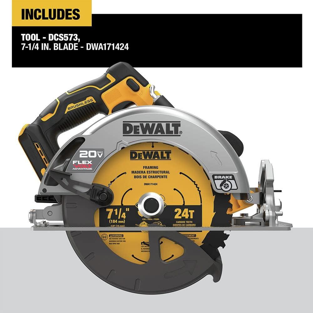 imageDEWALT DCS573B 20V MAX 714 in Brushless Cordless Circular Saw with FLEXVOLT ADVANTAGE Tool Only
