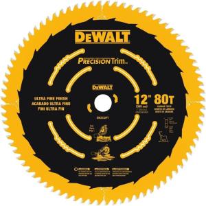 imageDEWALT 12Inch Miter Saw Blade Precision Trim ATB Crosscutting 1Inch Arbor Tough Coat Finish 80Tooth DW3232PT