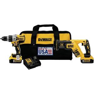 imageDEWALT DCK294P2 20V Max XR Lithium Ion Hammerdrill ampamp Reciprocating Saw Combo Kit 50Ah PackCombo Kit