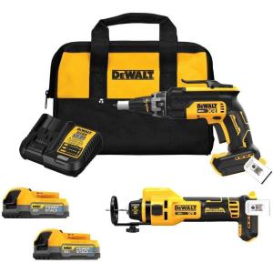 imageDEWALT 20V MAX Cordless Screw Gun and Cutout Kit with 2 POWERSTAK Batteries and Charger Included DCK265E2Kit with 2 POWERSTAK Batteries