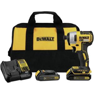 imageDEWALT 20V MAX Impact Driver Kit Cordless Storage Bag Battery and Charger Included DCF787C1Impact Kit w 2 Batteries